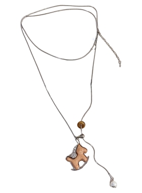 木质小马吊坠项链女2025新款