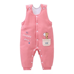 婴儿背带裤薄棉裤按扣男女童宝宝保暖裤护肚儿童夹棉长裤外穿秋冬