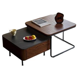 全实木茶几北欧岩板茶桌红橡木小户型简约客厅铁艺方形组合小茶台