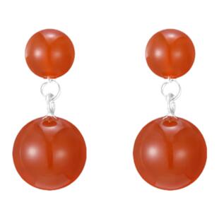 丹麦Lie法式复古高级红玛瑙耳环简约小众设计圆球耳坠S925银耳饰