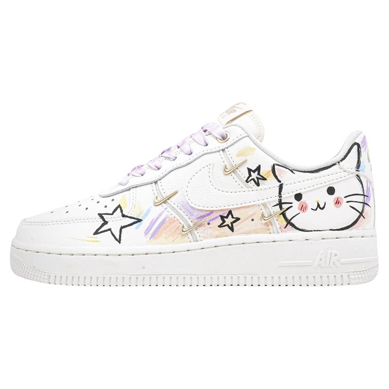 【定制球鞋】NikeAir Force1四勾空军可爱手绘猫咪低帮板鞋女涂鸦