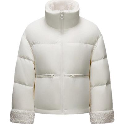 森马拼接仿羊羔毛立领羽绒服女