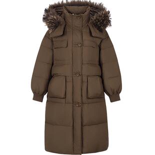 KBNE【90绒】咖色羽绒服女冬季气质长款外套秋冬加厚小个子面包服