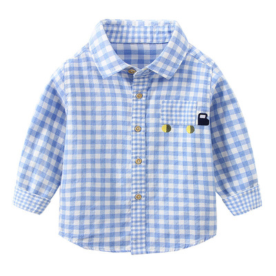 男童纯棉格子衬衫加绒保暖上衣