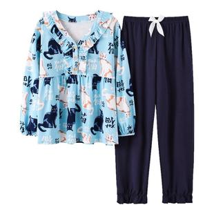 150CM瘦娇小个子女生小码S号秋装纯棉质长袖睡衣自带胸垫贴家居服