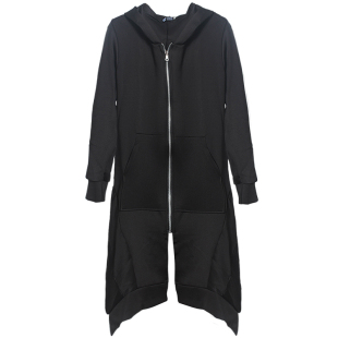 暗黑中长款加绒开衫卫衣连帽外套男大码拉链设计感修身嘉豪同款潮