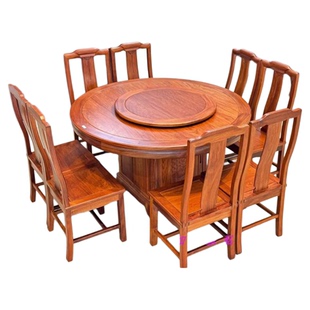 红木餐桌椅1.38米圆桌配8椅中式花梨木圆台菠萝格木全实木圆桌