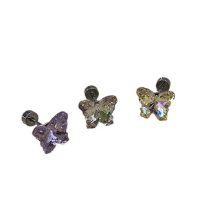 嘟嘟夫妇超闪彩色蝴蝶耳骨钉医用钛钢养耳洞睡觉免摘平底耳蜗钉女