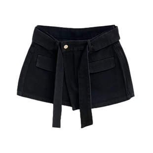 李李服饰咖色牛仔短裤女2025冬季新款不规则高腰显瘦包臀短裤裙