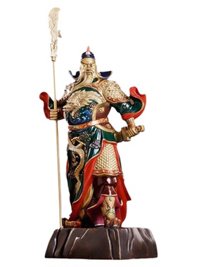 关公摆件纯铜绿袍武财神关羽神像