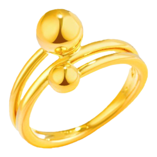 5D无氰硬金黄金光珠戒指足金999个性时尚指环纯金时尚珠珠戒子女