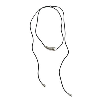 欧美极简冷淡风金属吊坠光面水滴黑皮绳长项链秋冬毛衣链女百搭新