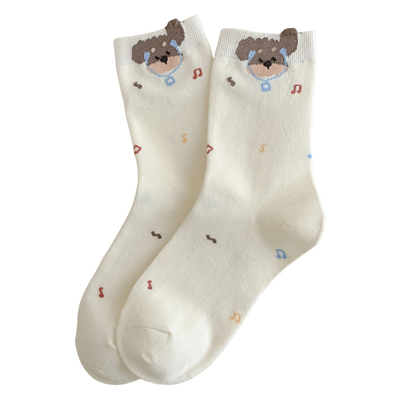 可爱小狗袜子女夏卡通无骨中筒袜