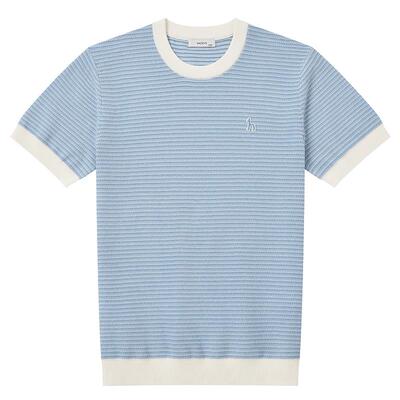 【商场同款】Hazzys哈吉斯2026夏季新款横条机理圆领短袖针织衫男