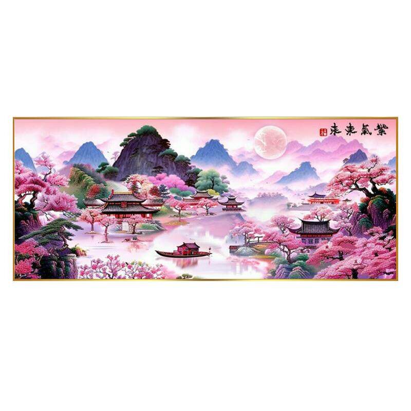 紫气东来5d满钻钻石画2026新款方钻客厅大幅风景点粘砖贴钻十字绣