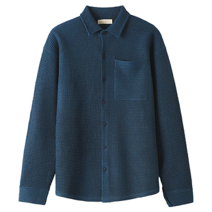 KUYIOU/华夫格肌理 48支冰麻纱线口袋翻领宽松落肩横机针织开衫男