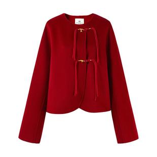 秋水伊人国风全羊毛短款大衣2025秋冬新款通勤气质双面毛呢外套