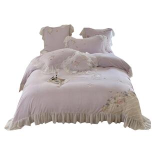 韩式公主风浪漫紫色四件套冬天珊瑚绒保暖牛奶绒被套少女心床品