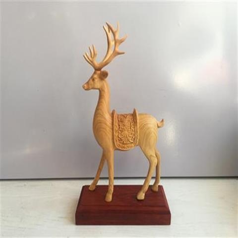 崖柏黄杨木雕梅花鹿摆件鹿中式客厅家居装饰实木手工艺品雕刻摆件