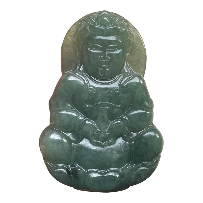隆慈缘原矿源头直发A货翡翠冰糯油青观音吊坠玉观音玉坠观音牌