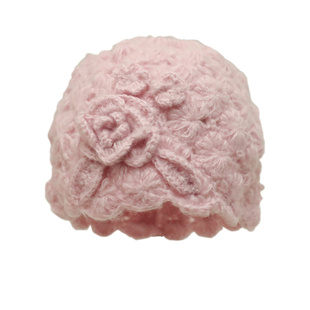 日系手工钩织镂空立体花朵针织帽子女秋冬季保暖显脸小毛线包头帽