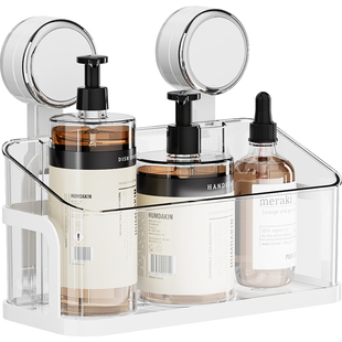 吸盘卫生间置物架免打孔墙上挂壁化妆品收纳盒铁艺浴室架子置物架