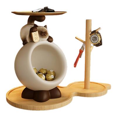 可爱招财猫摆件玄关钥匙收纳托盘