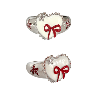 【卢昱晓同款】RecoPan复古千金/新年红色法式少女蝴蝶结爱心戒指