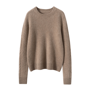 康家线纱三股袖子绞花山羊绒衫女宽松显瘦针织衫毛衣圆领打底上衣