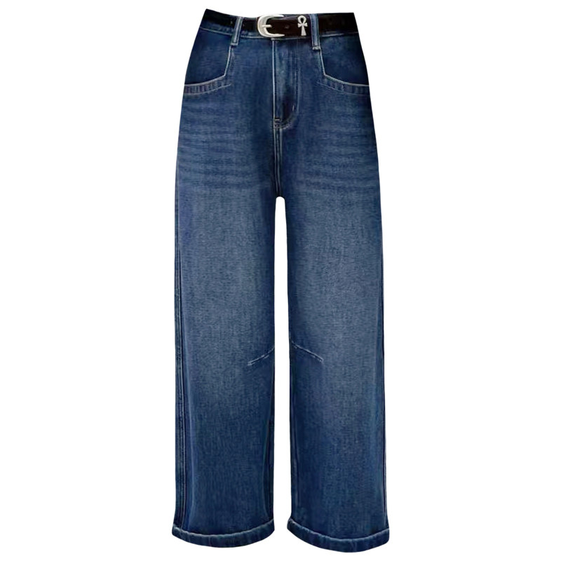 2025冬新款JEANS阿凡牛A5384复合厚绒宽松显瘦牛仔直筒阔腿奶奶裤