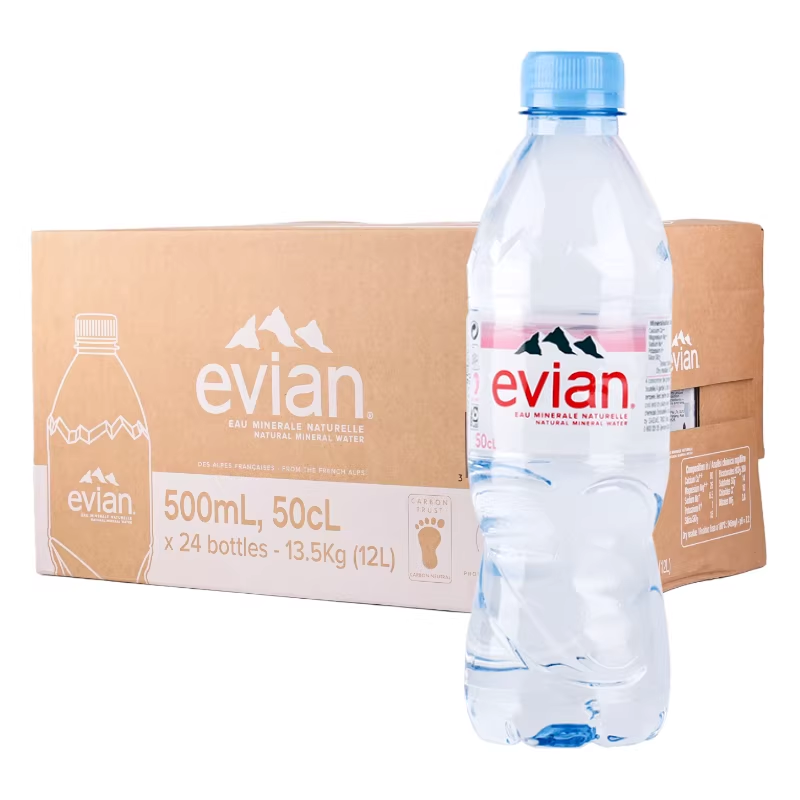 法国进口evian依云天然矿泉水500ml*24瓶家庭弱碱性饮用水塑料瓶