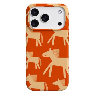 马年限定原创发财小金马适用苹果17PROMAX菲林手机壳iphone16plus软壳15可爱橙卡通14新年招财简约全包二合一