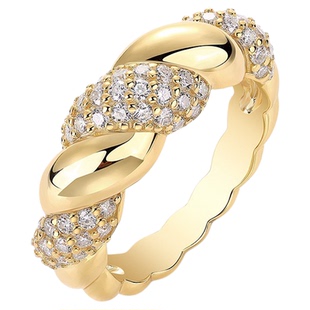 高级设计感 通体S925纯银镀18K金麻花不掉色D色VVS级莫桑钻石戒指