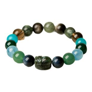 五行水木手串喜补水木天然水晶手链海蓝宝绿发晶貔貅招财礼物男女