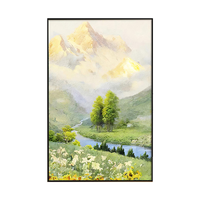 手绘日照金山山水风景玄关挂画