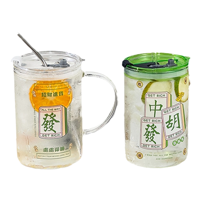 1L超大容量玻璃杯带把手吸管杯女生办公室水杯高颜值耐高温杯子夏