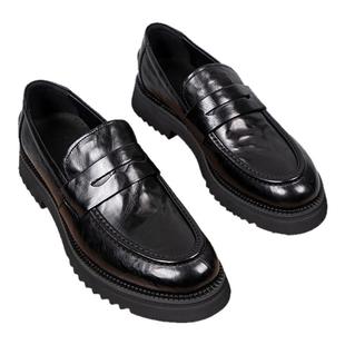 2025春季新款高端手抓稳黄牛皮皮鞋男后跟包棉牛垫一脚蹬乐福鞋