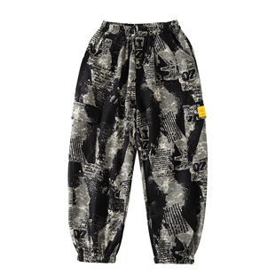 男童裤子春秋款2026新款迷彩工装裤中大男孩长裤秋冬儿童束脚加绒