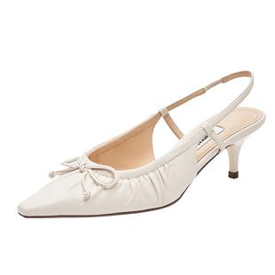 思加图新款褶金鞋法式复古高跟鞋尖头浅口凉鞋女EA215AH5