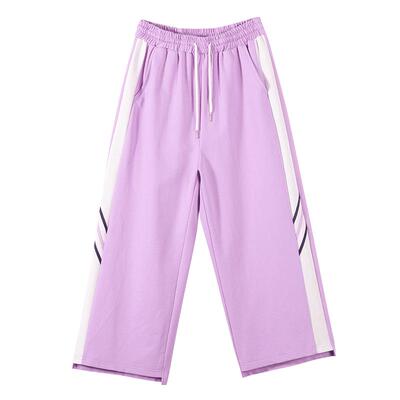 松紧腰运动风八分宽松直筒休闲裤