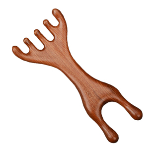 檀木五爪头部按摩器头皮经络按摩梳刮痧养生抓头疗梳子拨筋棒鹿角