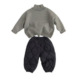 男童秋冬季2026新款韩版儿童半高领毛衣黑洋气针织打底衫轻薄棉裤