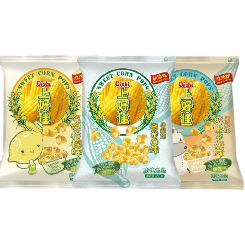 大包上好佳玉米口味田园泡80g袋装整箱牛奶膨化食品休闲包装随机