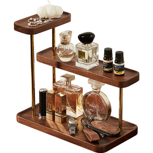 入户进门玄关钥匙收纳架多层胡桃木托盘桌面香水置物架实木收纳盒
