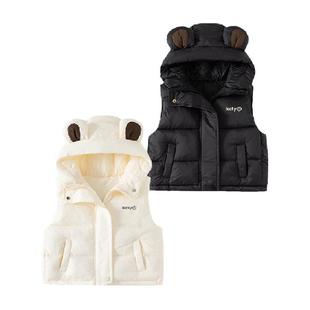 班喜迪儿童马甲秋冬款2025新款夹棉背心外穿男女宝宝连帽棉服冬装