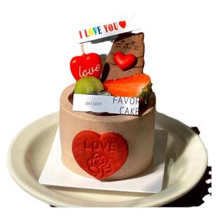 2.14情人节网红蛋糕装饰熊兔饼干摆件2026我爱你情侣表白love插旗