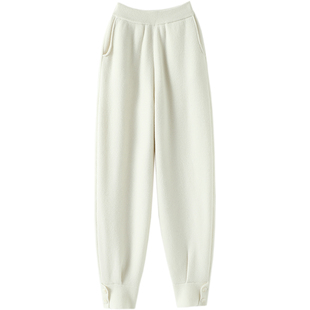 王炸裤型！四平针加厚纯羊绒裤子女外穿针织休闲直筒哈伦裤子宽松