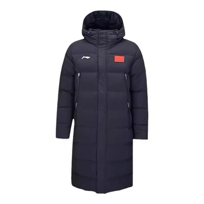 李宁长款过膝羽绒服女新国标带旗2025冬季加厚连帽鸭绒服情侣男款