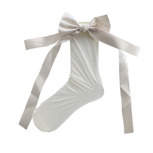 夜间教习室蝴蝶结袜子女夏季薄款中筒白色jk小腿丝袜lolita长筒袜