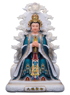 新款汉白玉九龙圣母供奉佛像摆件